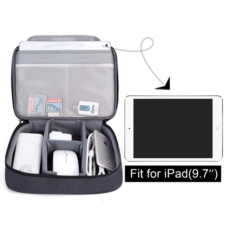 BUBM Electronic Organizer, Double Layer Travel Gear Bag for Cables, Plugs, Flash Hard Drive, Power Bank and More--a Sleeve Pouch for iPad (Large, Black) - Image 2
